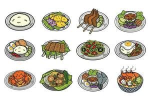 mano disegnato tailandese cibo collezione nel piatto stile illustrazione per attività commerciale idee vettore
