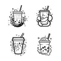mano disegnato Vintage ▾ bolla latte tè logo nel piatto linea arte stile vettore