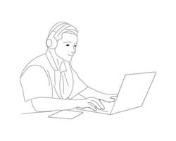 gratuito uomo d'affari Lavorando con computer isolato vettore illustrazione schema mano disegnato scarabocchio linea arte
