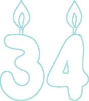 numero 34 con candela festivo design. vettore