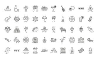fascio di cinquanta set di icone di etnia messicana vettore