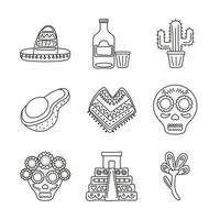 pacchetto di nove icone stabilite di etnia messicana vettore