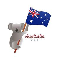 felice giorno dell & # 39; australia lettering con koala e bandiera vettore