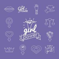 fascio di icone di stile di linea femminismo in background lile vettore