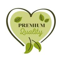 etichetta alimentare di qualità premium con cuore e foglie sfondo bianco vettore