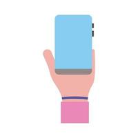 icona di stile piatto verticalmente dello smartphone di sollevamento della mano vettore