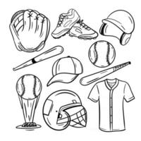 collezione di icone di arte linea di baseball vettore