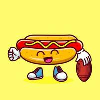 vettore illustrazione di kawaii caldo cane cartone animato personaggio con americano calcio sfera. vettore eps 10