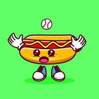 vettore illustrazione di kawaii caldo cane cartone animato personaggio con baseball pipistrello e sfera. vettore eps 10