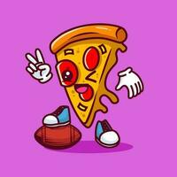 vettore illustrazione di kawaii Pizza cartone animato personaggio con americano calcio sfera. vettore eps 10