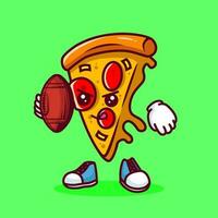 vettore illustrazione di kawaii Pizza cartone animato personaggio con americano calcio sfera. vettore eps 10