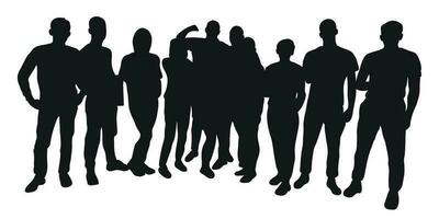 folla silhouette schema, gruppo di le persone. gioventù, studenti, attività commerciale, lavoratori, fan, squadra, affollato strada vettore