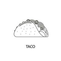 taco ragnatela icone nel linea stile. ciliegia pomodori rosso cipolle tritato carne cavolo verdura. vettore illustrazione.