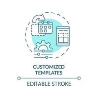 su misura modelli turchese concetto icona. ottimizzazione processi. sociale media. soddisfare marketing. editoriale calendario astratto idea magro linea illustrazione. isolato schema disegno. modificabile ictus vettore