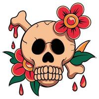 illustrazione di un' umano cranio con rosa fiori vettore