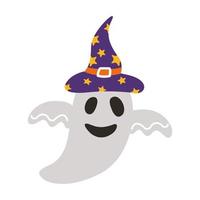 fantasma di Halloween galleggiante con icona piatta stile cappello da strega vettore