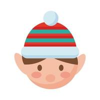 felice buon natale carino elfo testa piatta icona di stile vettore
