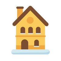 casa carina con camino e icona di stile piatto neve vettore
