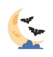 pipistrelli di Halloween che volano con la falce di luna vettore