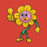 girasole personaggio illustrazione cartone animato nel retrò design stile vettore