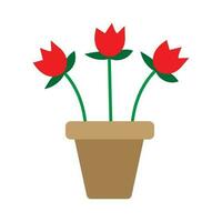 rosso tulipani fiori nel un' argilla giardino pentola pianta piatto vettore illustrazione