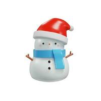 3d rendere pupazzo di neve nel Santa cappello. cartone animato Natale personaggio nel realistico argilla, plastica stile. inverno vettore illustrazione per nuovo anno, vacanze, pubblicizzare, i saldi. arredamento elementi per celebrazione