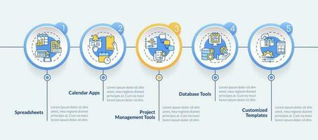 editoriale calendario utensili cerchio Infografica modello. pubblicare in linea. dati visualizzazione con 5 passi. modificabile sequenza temporale Informazioni grafico. flusso di lavoro disposizione con linea icone vettore