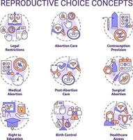 riproduttore scelta concetto icone impostare. femmina Potenziamento. sessuale Salute. sociale giustizia. nascita controllo. mio corpo. donne giusto idea magro linea colore illustrazioni. isolato simboli. modificabile ictus vettore