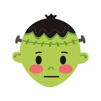 ragazzino con il personaggio della testa travestimento di Frankenstein vettore