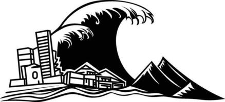 tsunami composizione raffigurante un' naturale disastro vettore Immagine illustrazione