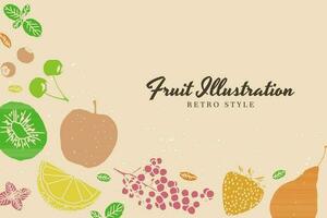 frutta illustrazione schizzo stile retrò colori copertina design vettore