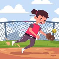 ragazza che gioca a softball vettore