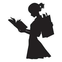 un' ragazza lettura libro vettore silhouette illustrazione.