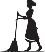un' addetto alle pulizie donne vettore silhouette illustrazione