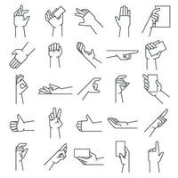 linea mano gesti. puntamento gesto, hold nel mani e piace icona vettore illustrazione impostato