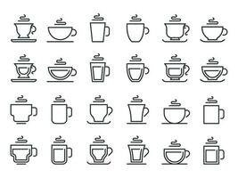 caldo bevanda tazza schema icona. caffè tazze linea pittogramma, cacao e tè boccale vettore icona impostato
