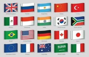 nazionale bandiere tessuto tag. g20 paesi etichette, ufficiale nazione bandiera etichetta vettore impostato