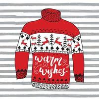 stagione invernale scritte auguri calorosi su disegnato a mano caldo maglione di renne schizzo illustrazione vettoriale
