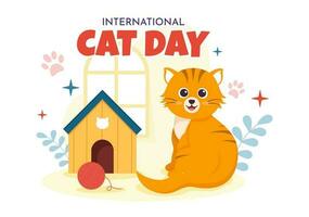 internazionale gatto giorno vettore illustrazione su agosto 8 con gatti animali amore celebrazione nel piatto cartone animato mano disegnato sfondo modelli