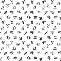 segni zodiacali seamless pattern disegnati a mano oroscopo astrologia simboli grunge design strutturato tipografia stampa illustrazione vettoriale