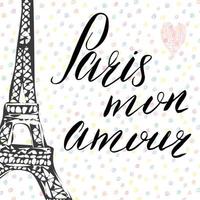 Parigi il mio amore lettering segno parole francesi con schizzo disegnato a mano Torre Eiffel su sfondo astratto illustrazione vettoriale