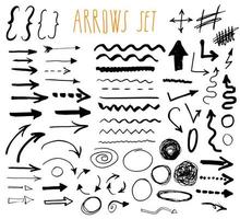 frecce, divisori e bordi, elementi disegnati a mano insieme illustrazione vettoriale. vettore