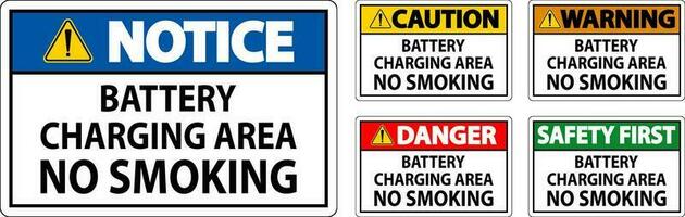 Pericolo cartello batteria ricarica la zona, no fumo vettore