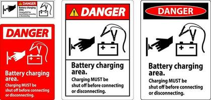 Pericolo cartello batteria ricarica la zona, ricarica dovere essere chiuso via prima collegamento o disconnessione. vettore