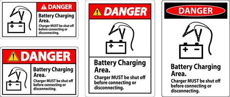 Pericolo cartello batteria ricarica la zona, caricabatterie dovere essere chiuso via prima collegamento o disconnettersi vettore