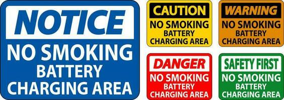 Pericolo cartello batteria Conservazione la zona no fumo vettore
