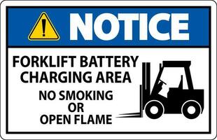 Avviso cartello carrello elevatore a forca batteria ricarica la zona, no fumo o Aperto fiamma vettore