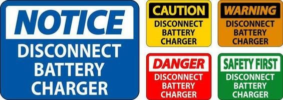 Pericolo cartello disconnect batteria caricabatterie su bianca sfondo vettore