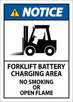 Avviso cartello carrello elevatore a forca batteria ricarica la zona, no fumo o Aperto fiamma vettore