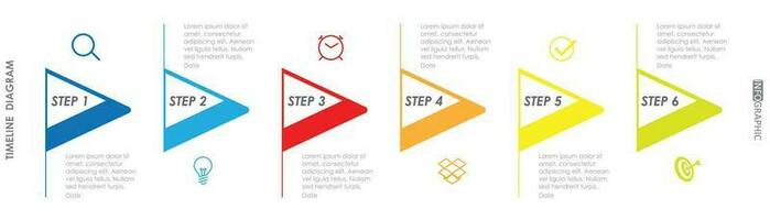 attività commerciale progetto freccia tabella di marcia sequenza temporale diagramma Infografica tabella di marcia modello per attività commerciale. 6 passo moderno sequenza temporale diagramma calendario con presentazione vettore infografica.